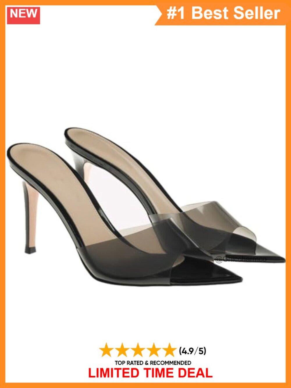 Women's Clear Pointed Toe Slingback Stiletto Heel Sandals Slip On Dress Shoes